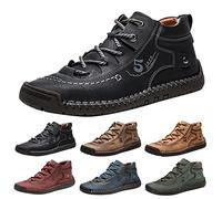 Baskets montantes en cuir à lacets pour homme - Coutures plates - Durables - Douces - Antidérapantes - Légères - Chaussures de marche décontractées, Noir , 42 2/3 EU