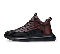 Baskets montantes tendance pour homme avec dessus en similicuir gaufré crocodile, semelle épaisse à lacets, semelle intermédiaire rembourrée, semelle extérieure antidérapante, design urbain, marron