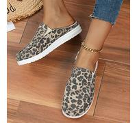 Baskets Mules de Marche en Toile Respirante pour Femmes Chaussures Mocassins Plats Confortables Sabots À Enfiler Pantoufles Décontractées Chaussures de Jardin,Leopard Print,US7/EU38