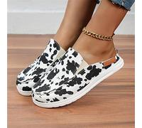 Baskets Mules de Marche en Toile Respirante pour Femmes Chaussures Mocassins Plats Confortables Sabots À Enfiler Pantoufles Décontractées Chaussures de Jardin,Cow Print,US5/EU36