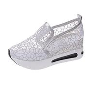 Baskets orthopédiques à enfiler pour femme - Tendance - Maille respirante - Semelle épaisse - Talon incliné - Chaussures à bascule décontractées, Argenté., 39.5 EU