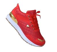 Baskets orthopédiques antidérapantes avec soutien de la voûte plantaire - Chaussures de tennis basses légères et confortables pour femme, Rouge, 39 EU