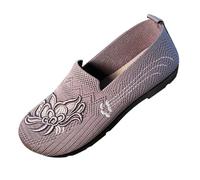 Baskets orthopédiques de marche pour femme - Broderie - Maille tissée - Style ethnique - Un pied - Étriers à fond plat - Chaussures décontractées, kaki, 37 EU