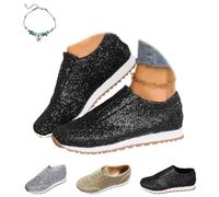 Baskets orthopédiques luxueuses pour femme, baskets tendance à paillettes pour femme, chaussures de course, de tennis, de marche légères, Noir , 38 EU