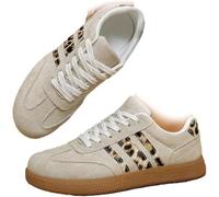 Baskets orthopédiques rétro pour femme - Imprimé léopard - Bout rond - Lacets - Chaussures de tennis basses - Décontractées - Tendance - Antidérapantes, beige, 39.5 EU