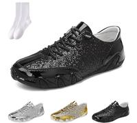 Baskets orthopédiques tendance à paillettes pour femme - Mocassins plats en cuir synthétique - Confortables - Pour mariage, Noir , 0 UK