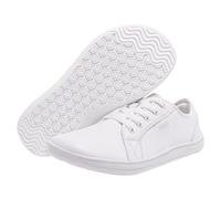 Baskets pieds nus larges et minimalistes pour femme - En cuir - Bout large - Chaussures de marche à lacets - Légères et confortables - Baskets zéro goutte, blanc, 40.5 EU