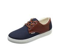 Baskets plates en toile à lacets pour homme - Deux tons - En similicuir - Pour tous les jours - Pour le w nd et les voyages - Beige marron, bleu, 41 1/3 EU