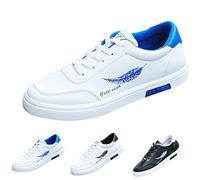Baskets plates pour homme avec dessus en cuir - Chaussures de course légères - Chaussures de sport basses durables - Chaussures de randonnée à lacets - Chaussures tendance pour la marche, le jogging