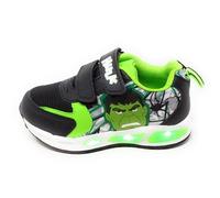 Baskets pour enfants Hulk avec lumières LED, fermeture à déchirure, noir et vert, baskets confortables et dynamiques, Noir et vert., 33 EU
