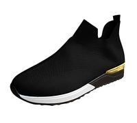 Baskets pour femme - Chaussures de sport - Chaussures de course - Maille - Sports - Fétiche - Chaussures solides respirantes - Couleur extérieure - Pour chaussures à enfiler - Pour femme, Noir , 39 EU