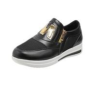 Baskets pour femme - Chaussures de sport d'été en cuir et maille - Respirantes - Couleur unie - Semelle souple - Chaussures de marche confortables - Chaussures de course à pied - Avec fermeture éclair