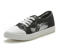 Baskets pour femme - Chaussures décontractées et tendance pour femme avec design brodé pour un usage quotidien. Pantoufles plates confortables, idéales pour toutes les saisons., Noir , 37 EU