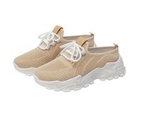 Baskets pour femme - Coupe large - Semelle souple - En maille respirante - Chaussures de marche orthopédiques légères - Soutien de la voûte plantaire, Beige., 37.5 EU