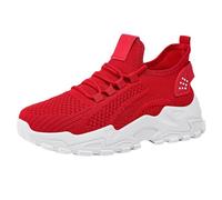 Baskets pour femme - Taille 39 - Printemps et été - Tissage creux - Colorblock - Dessus en métal - Talon incliné - Chaussures décontractées - Pour femme, Rouge, 37.5 EU