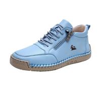 Baskets pour homme et femme - En cuir - Avec fermeture éclair latérale - Chaussures de marche plates - Antidérapantes - Douces - Orthopédiques - Respirantes et confortables - Chaussures de sport en