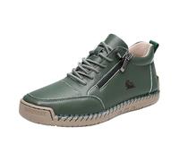 Baskets pour homme et femme - En cuir - Avec fermeture éclair latérale - Chaussures de marche plates - Antidérapantes - Douces - Orthopédiques - Respirantes et confortables - Chaussures de sport en