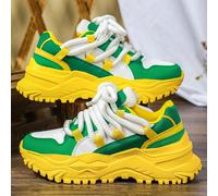 Baskets pour jeunes, chaussures de marche à blocs de couleurs blanc et vert "Dopamine", et baskets épaisses de style preppy - parfaites pour le port quotidien, l'école et les voyages EUR36,EUR37,EUR38