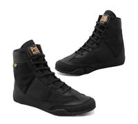 PSS Baskets Chaussures Sports Enfants Ado Adultes Boxe Lutte Muay Thai Kickboxing Boxe Anglaise Française Taekwondo Fitness Musculation Lacets Longs Semelle Antidérapante Réf. 1129, Noir Taille 36