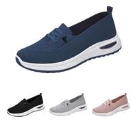 Baskets sans lacets pour femme - Chaussures orthopédiques légères à enfiler avec coussin extensible - Baskets basses en maille respirante tricotée, bleu marine, 39.5 EU