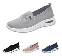 Baskets sans lacets pour femme - Chaussures orthopédiques légères à enfiler avec coussin extensible - Baskets basses en maille respirante tricotée, gris, 37 EU