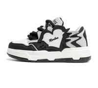 Baskets Skate Classiques Homme Femme Tige Cuir-Mesh Durable Semelle Caoutchouc Stable Plateforme épaisse Sneakers Mode,Noir,36 EU