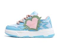 Baskets Skate Classiques Homme Femme Tige Cuir-Mesh Durable Semelle Caoutchouc Stable Plateforme épaisse Sneakers Mode,Lightblue,37 EU