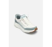 Skechers Baskets Contour Foam Slip-Ins Garniture en cuir Duraleather Blanc/Bleu Turquoise Femme 36