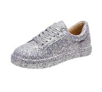 Baskets Slip-on Mocassins Plats Confortables à Paillettes, ornés d'une Bride Cheville Scintillante, Parfaits pour Les soirées. (Silver, 42)