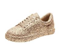 Baskets Slip-on Mocassins Plats Confortables à Paillettes, ornés d'une Bride Cheville Scintillante, Parfaits pour Les soirées. (Gold, 36)