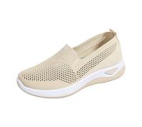 Baskets tendance pour femme - Chaussures de marche pour femme - Faible profondeur - Maille plate - Baskets de sport à enfiler - Légères - Respirantes - Entraînement - Jogging - Coupe large, beige, 37