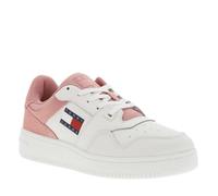 Baskets tennis en cuir rose plates avec lacets plats et logo de la marque 39