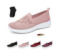 Baskets tricotées brodées pour femmes, mocassins plats décontractés brodés floraux respirants, semelle souple à enfiler en maille, rose, 43 EU