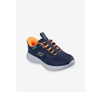 Skechers Baskets Go Run 400 V2 Turbo-Brisk pour garçon, Textile synthétique Bleu Marine, Bordure Orange Citron, 13.5 UK Child