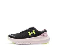 Under Armour UA GGS Surge 4 Chaussures de sport pour filles, bakets légères et respirantes, couleur noir/violet clair/jaune fluo