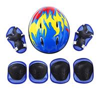 basku 7Pcs Casque VéLo Enfant Set, 3-15 Ans Casque RéGlable, CoudièRes GenouillèRe ProtèGe-Poignets Protection Trottinette Skateboard, pour Patin, VéLo, Skateboard, Scooter - Bleu