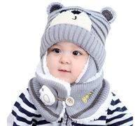 basku Enfants Chapeau Hiver Chaud Chapeau Tricoté Bonnet Chapeau Capuche Tricoté Chapeaux Hiver Chapeau Earflap (6-24 Mois) - Gris