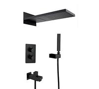 Basqueur thermostatique Bascade cascade 500x220 mm à 3 fonctions Système de douche noir comprenant la pomme de douche et le tuyau set-black-b, Blackb