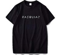 Basquiat T Shirt King Crown Art Graffiti Pattern Letter Printed Tees Black White Short Sleeve Cotton Casual Manches Courtes(Large)