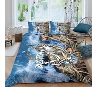 Bass fishing gear Parure de Lit Microfibre résistante 3 pièces 3D Imprimée Léger Outdoor adventure Ensemble De Literie avec Taie d'oreiller Entretien Facile for Garçons Filles Super king（260x220cm）