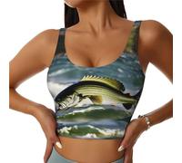 Bass Fishing Wave Print Gilet de sport pour femme, haut athlétique d'été décontracté, design dos en U, bon pour le fitness, Noir , XXL