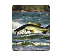 Bass Fishing Wave Print Mousepad, Tapis de souris, tapis de souris rectangulaire avec base antidérapante, tapis de souris de jeu pour ordinateur, 25 x 30 cm