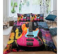 Bass Guitar Art Parure de Lit Résistante Microfibre résistante 3 Pièces 3D Effet Pop Peinture Linge de Lit avec Taie d'oreiller Hypoallergique for Garçons Adolescents Single（140x200cm）