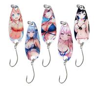 Bass Lures - 1,26 pouces Beach Girl Design Sequin Baits | 5 Pieces Hard Baits | Beach Girl Design Angling Baitss Tackle For Saltwater | Fishing Spoons For Lake River Sea Stream Shore Boat