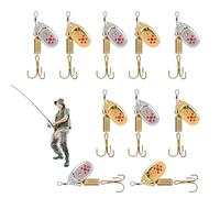 Bass Spinner Baits - High Carbon Steel 6.3cm | Gold Metal Fishing Spinner Lure Set 10 Pieces | Three Hook Tackle Kit Reflective Hard Baits for Trout Pike Salmon Angling in Rivers Lakes Ponds