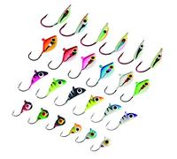 Bassdash Kit de leurres de pêche à la Glace - Jigs de Peinture phosphorescente - pour l'hiver - Crappie - Sunfish Perche - Doré - avec boîte de Rangement