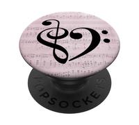 Basse Clé de Sol Cœur Vintage Rose Partition Bassiste PopSockets PopGrip Adhésif