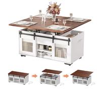 Basse relevable et extensible avec station de charge et rangement, convertible en table de salle à manger, multifonction 3 en 1 pour salon ou salle à manger, facile à