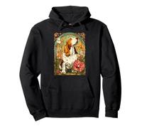Basset Hound Art Nouveau avec Coquelicots et Chien Vintage Floral Sweat à Capuche