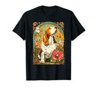 Basset Hound Art Nouveau avec Coquelicots et Chien Vintage Floral T-Shirt